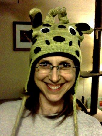 Tammy wearing a  Giraffe Hat